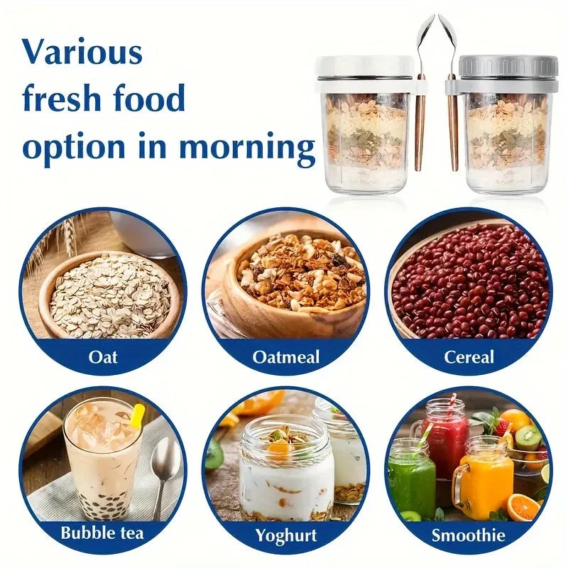 350ML Overnight Oat Cup Glass with Lid and Spoon Seal Food Breakfast Cup Portable Cereal Milk Salad Yogurt Cup Kitchen Item
