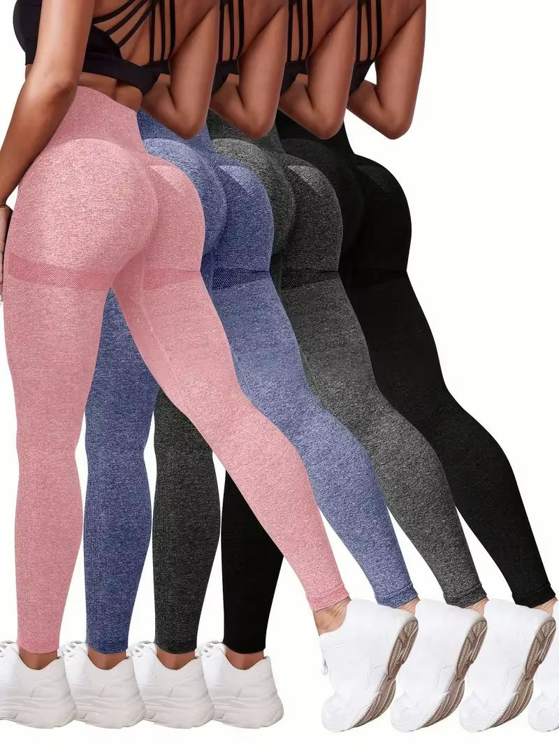 Solid Color Sports Leggings High Waisted Tummy Control Workout Hip Lift Yoga Tight Pants Women'S Activewear