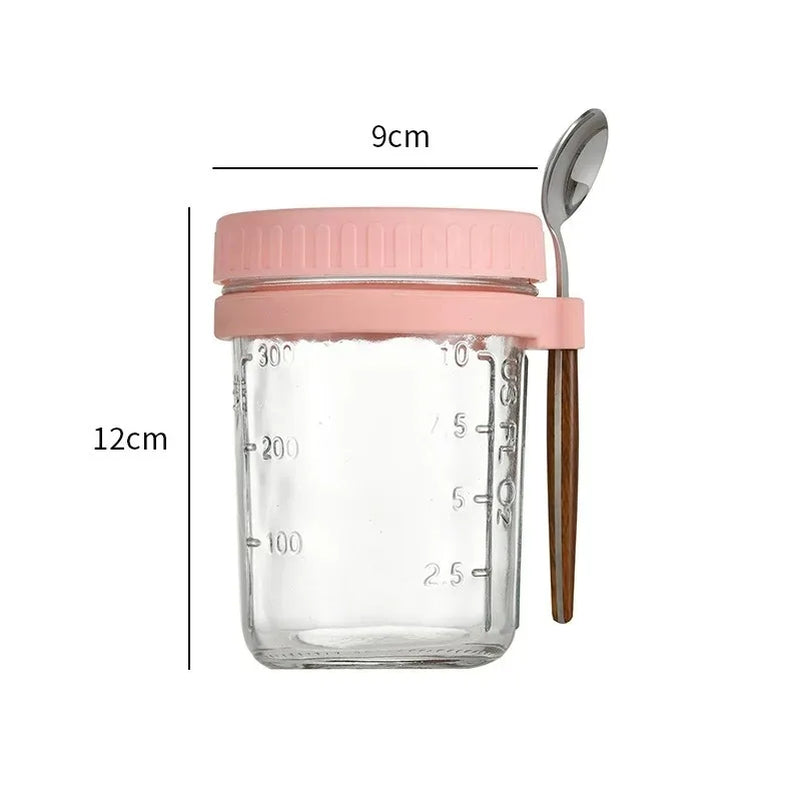 350ML Overnight Oat Cup Glass with Lid and Spoon Seal Food Breakfast Cup Portable Cereal Milk Salad Yogurt Cup Kitchen Item