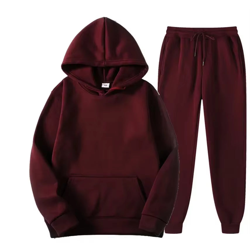 Men'S Tracksuit Jogger Sportswear Casual Sweatershirts Sweatpants Streetwear Pullover Solid Color Fleece Hoodies Sports Suit New