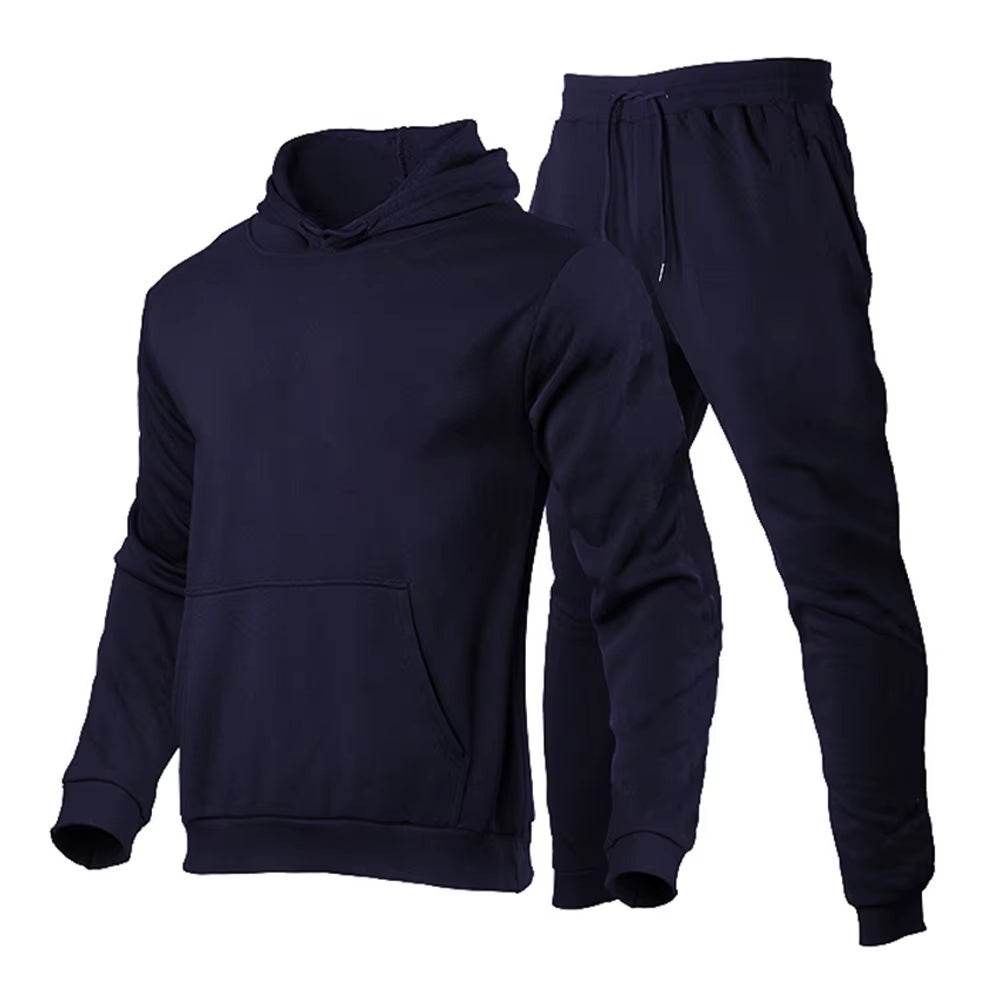 Men'S Tracksuit Hooded Pullover + Sweatpants Sports Suit Casual Jogger Sportswear 2 Piece Male Fleece Streetwear Sets