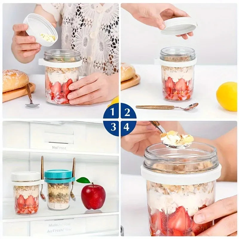 350ML Overnight Oat Cup Glass with Lid and Spoon Seal Food Breakfast Cup Portable Cereal Milk Salad Yogurt Cup Kitchen Item