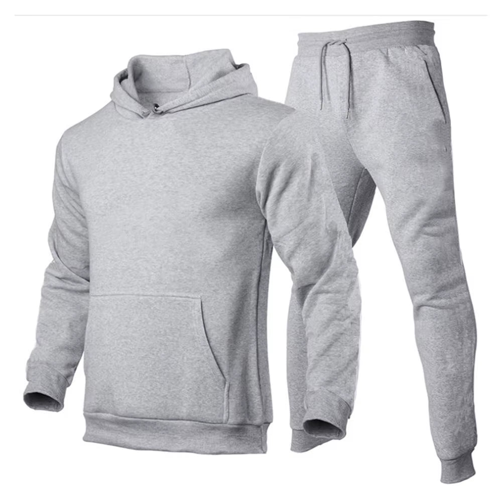 Men'S Tracksuit Hooded Pullover + Sweatpants Sports Suit Casual Jogger Sportswear 2 Piece Male Fleece Streetwear Sets