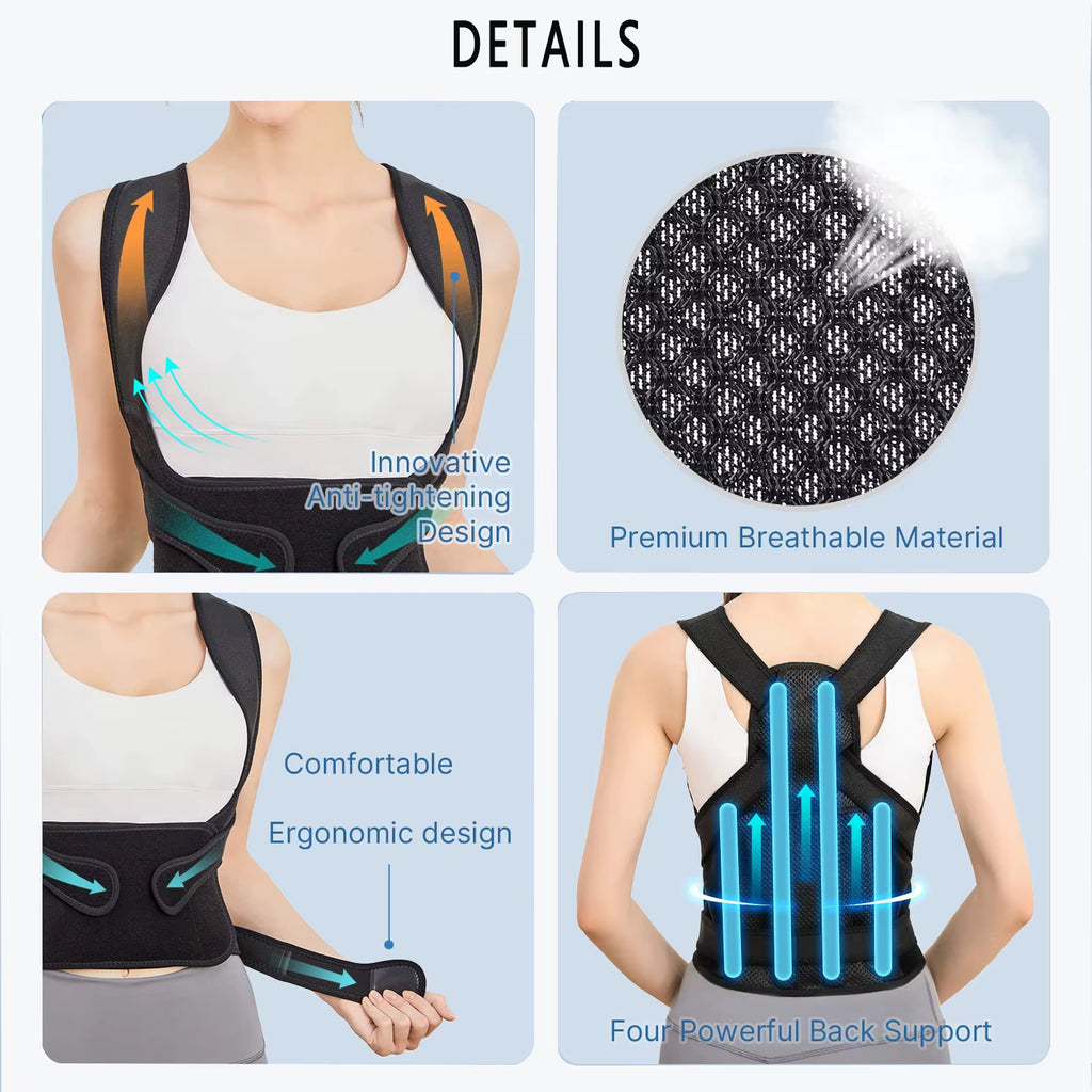 Upper&Lower Back Brace Posture Corrector: Shoulder Straightener Adjustable Support Pain Relief - Scoliosis Hunchback Hump