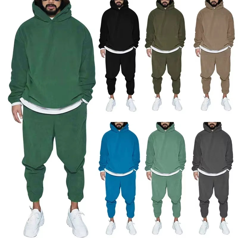Men'S Tracksuit Jogger Sportswear Casual Sweatershirts Sweatpants Streetwear Pullover Solid Color Fleece Hoodies Sports Suit New