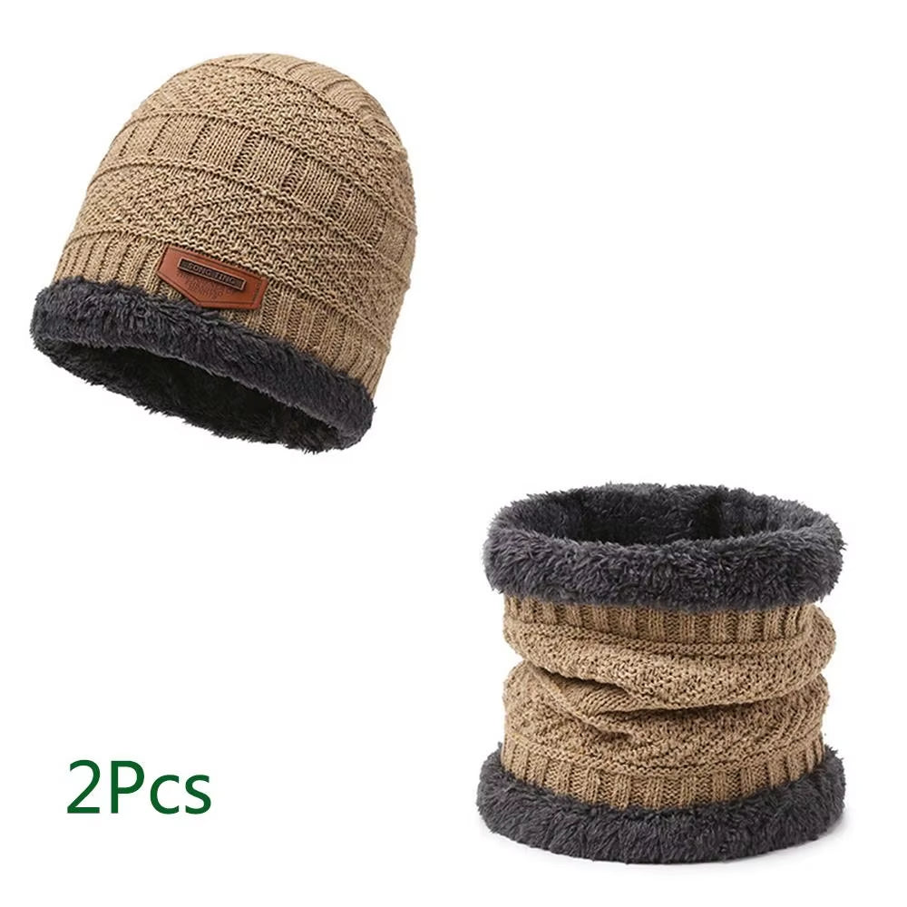 Autumn Winter Knit Beanie Hat Neck Warmer Scarf and Touch Screen Gloves Set Fleece Lined Skull Cap for Men Women Outdoor