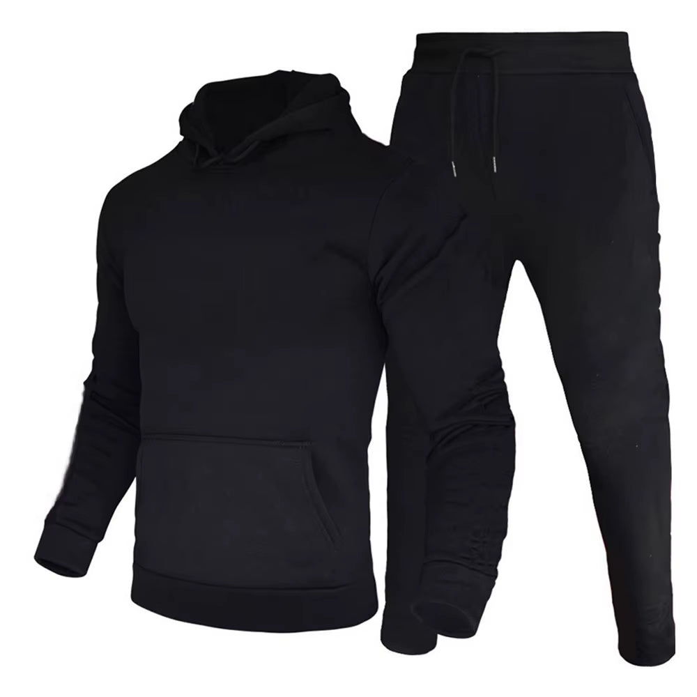 Men'S Tracksuit Hooded Pullover + Sweatpants Sports Suit Casual Jogger Sportswear 2 Piece Male Fleece Streetwear Sets