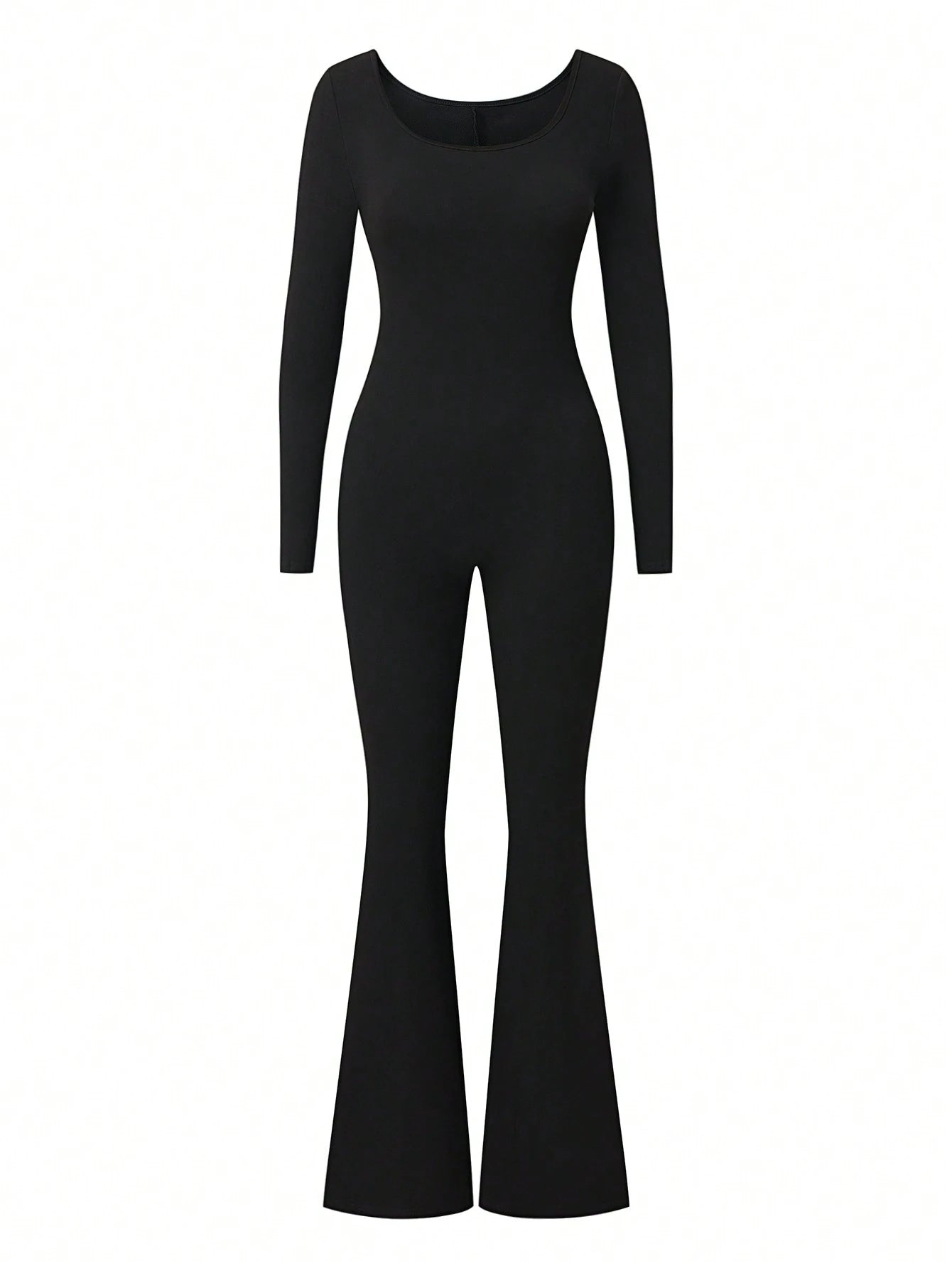 Aityi Women'S Jumpsuit, Casual Fashionable Sexy Generous U-Neck Slim-Fit Outdoor Sports Versatile, Suitable for Graduation, Christmas, New Year, Thanksgiving, Autumn/Winter Elastic Knit Long Sleeve Flared Leg Jumpsuit, Well Fit