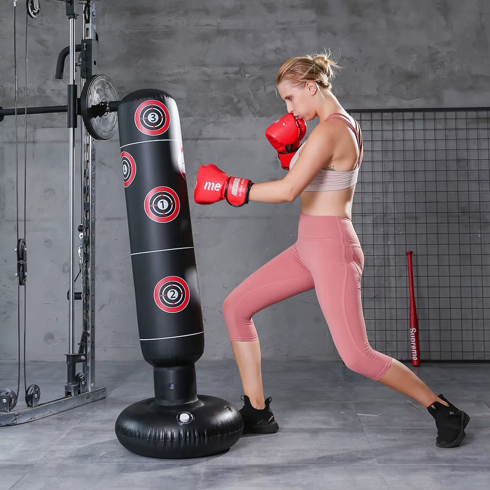 160Cm Boxing Punching Bag Inflatable Free-Stand Tumbler Muay Thai Training Pressure Relief Bounce Back Sandbag Kickboxing Bag