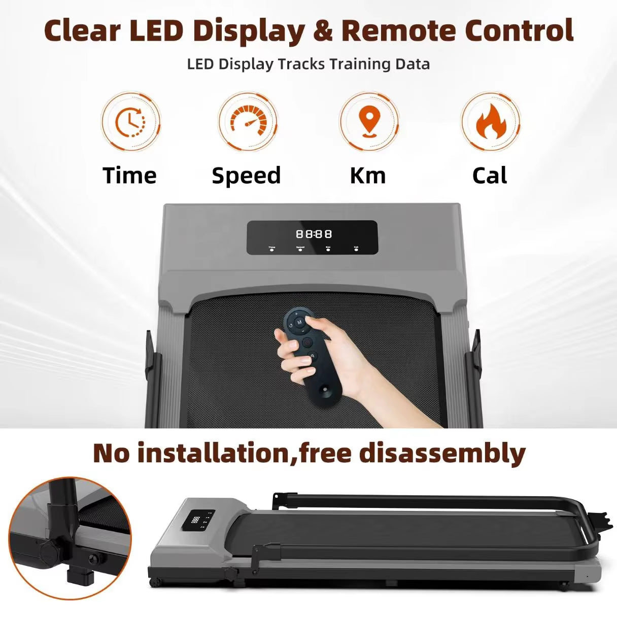 RS Home Gym Equipment Electric Treadmill Smart Bluetooth Speaker Folding Portable Walking Pad Mini Desk Treadmill with Handle