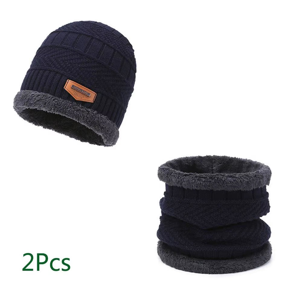 Autumn Winter Knit Beanie Hat Neck Warmer Scarf and Touch Screen Gloves Set Fleece Lined Skull Cap for Men Women Outdoor