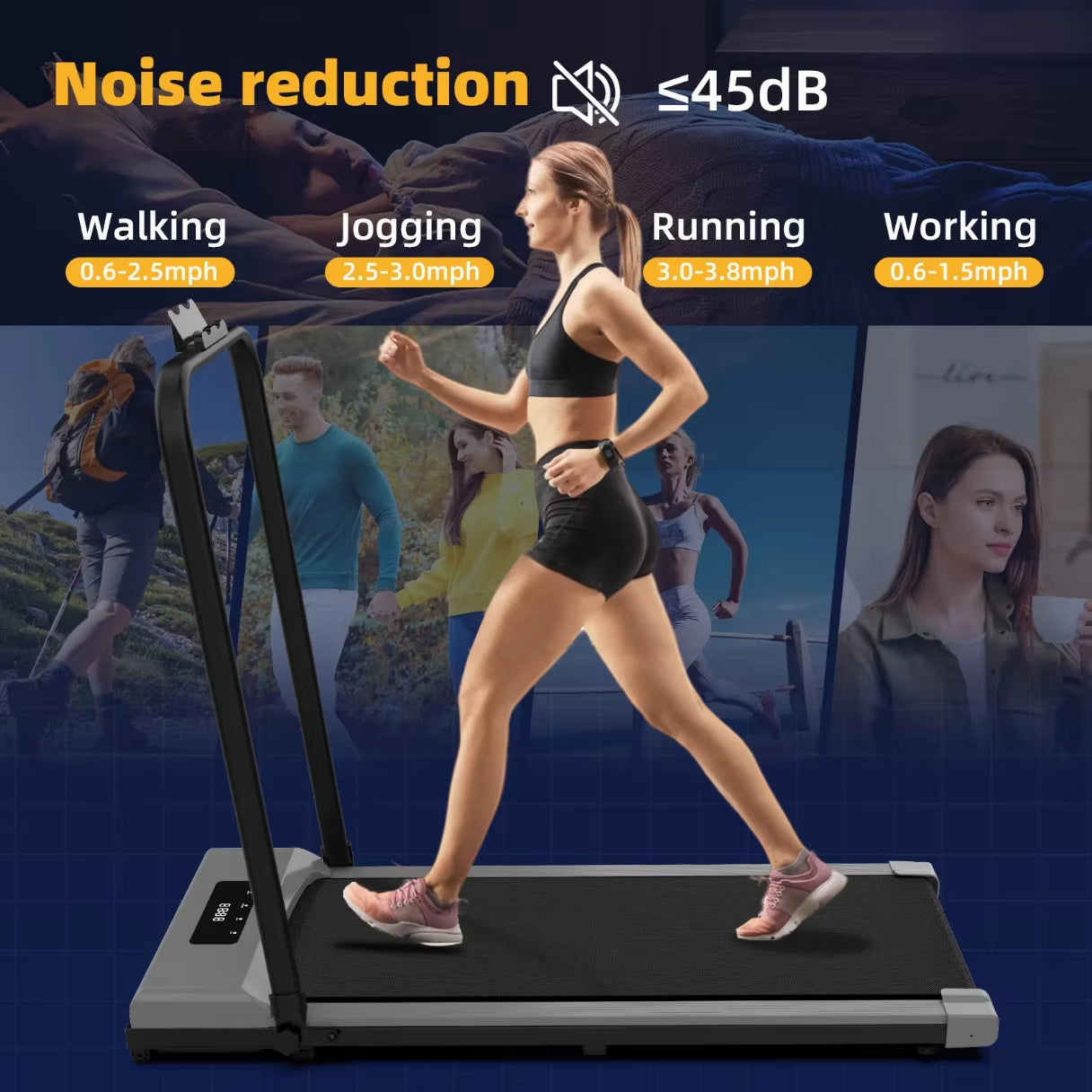 RS Home Gym Equipment Electric Treadmill Smart Bluetooth Speaker Folding Portable Walking Pad Mini Desk Treadmill with Handle
