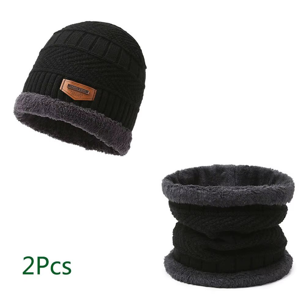 Autumn Winter Knit Beanie Hat Neck Warmer Scarf and Touch Screen Gloves Set Fleece Lined Skull Cap for Men Women Outdoor