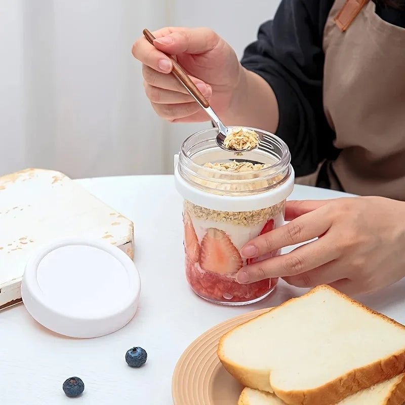 350ML Overnight Oat Cup Glass with Lid and Spoon Seal Food Breakfast Cup Portable Cereal Milk Salad Yogurt Cup Kitchen Item