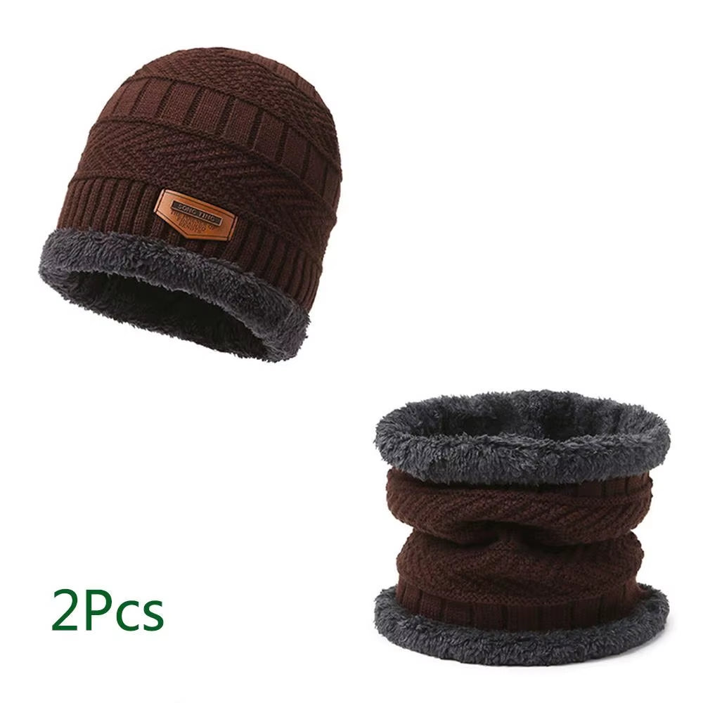 Autumn Winter Knit Beanie Hat Neck Warmer Scarf and Touch Screen Gloves Set Fleece Lined Skull Cap for Men Women Outdoor