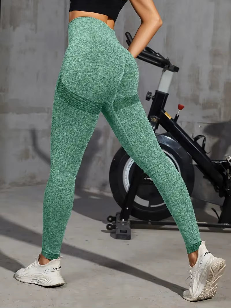 Solid Color Sports Leggings High Waisted Tummy Control Workout Hip Lift Yoga Tight Pants Women'S Activewear