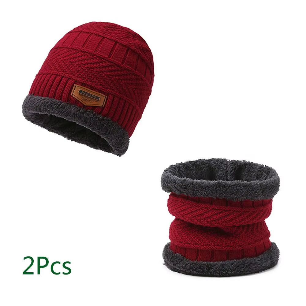 Autumn Winter Knit Beanie Hat Neck Warmer Scarf and Touch Screen Gloves Set Fleece Lined Skull Cap for Men Women Outdoor