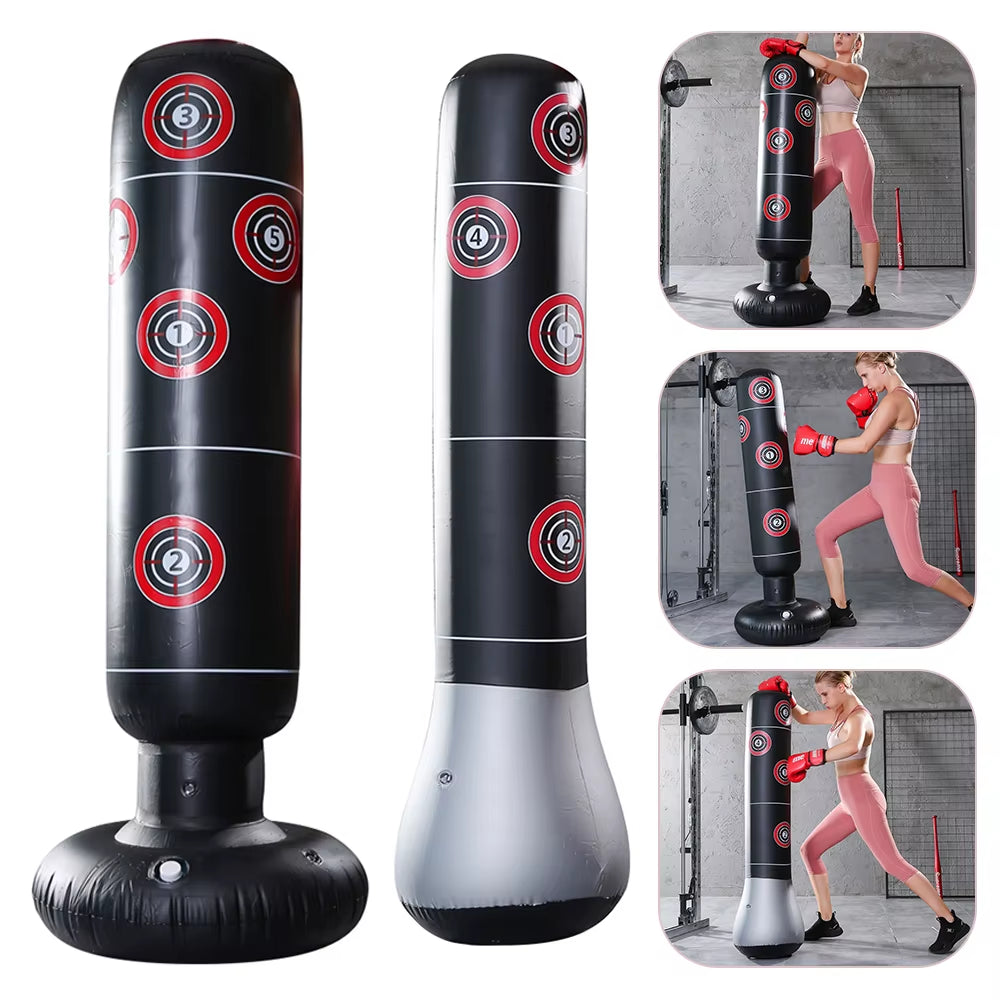 160Cm Boxing Punching Bag Inflatable Free-Stand Tumbler Muay Thai Training Pressure Relief Bounce Back Sandbag Kickboxing Bag