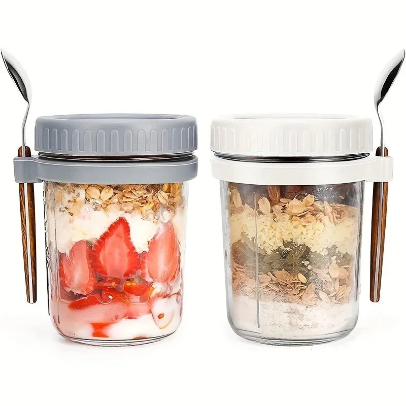 350ML Overnight Oat Cup Glass with Lid and Spoon Seal Food Breakfast Cup Portable Cereal Milk Salad Yogurt Cup Kitchen Item
