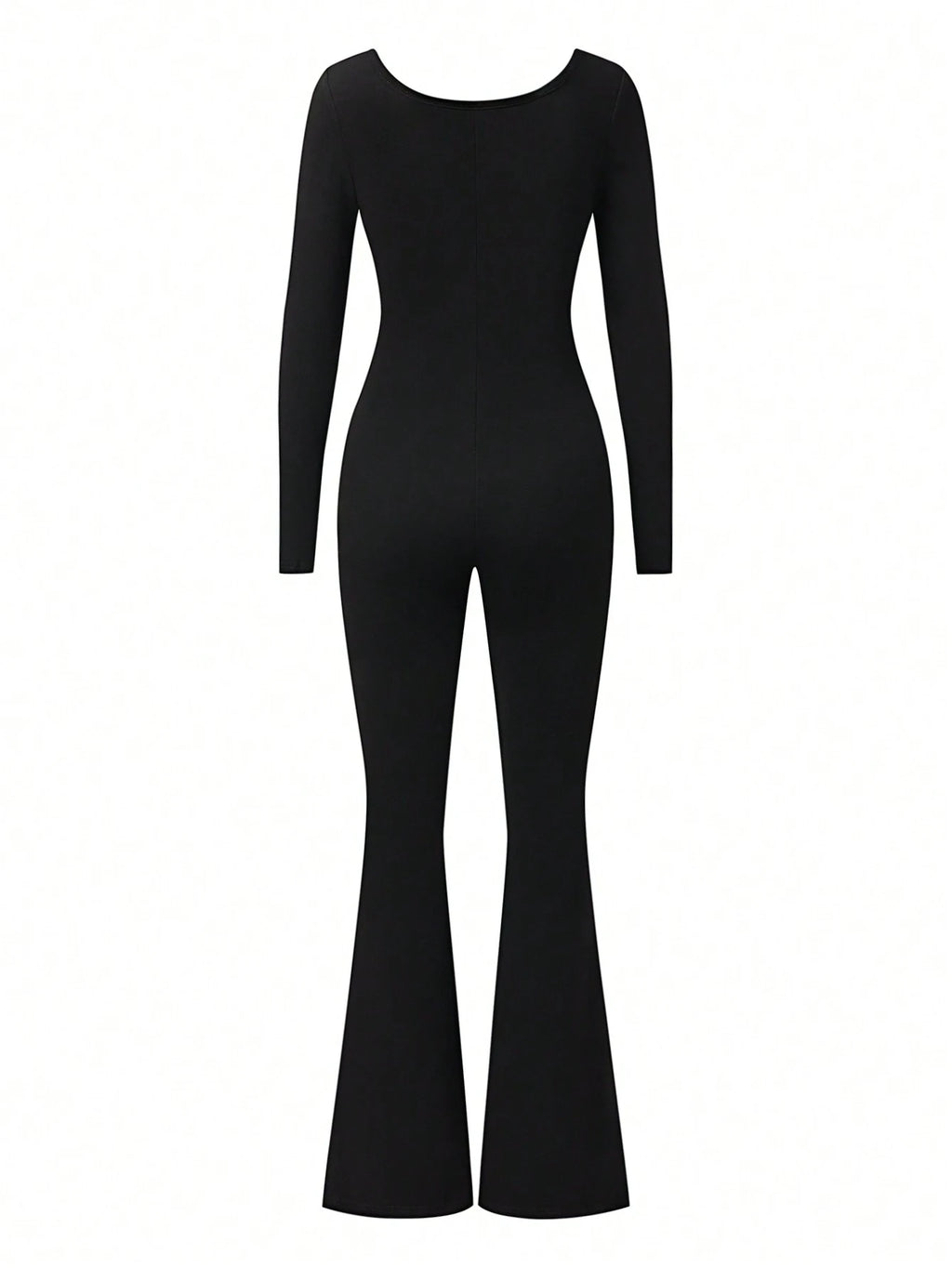 Aityi Women'S Jumpsuit, Casual Fashionable Sexy Generous U-Neck Slim-Fit Outdoor Sports Versatile, Suitable for Graduation, Christmas, New Year, Thanksgiving, Autumn/Winter Elastic Knit Long Sleeve Flared Leg Jumpsuit, Well Fit