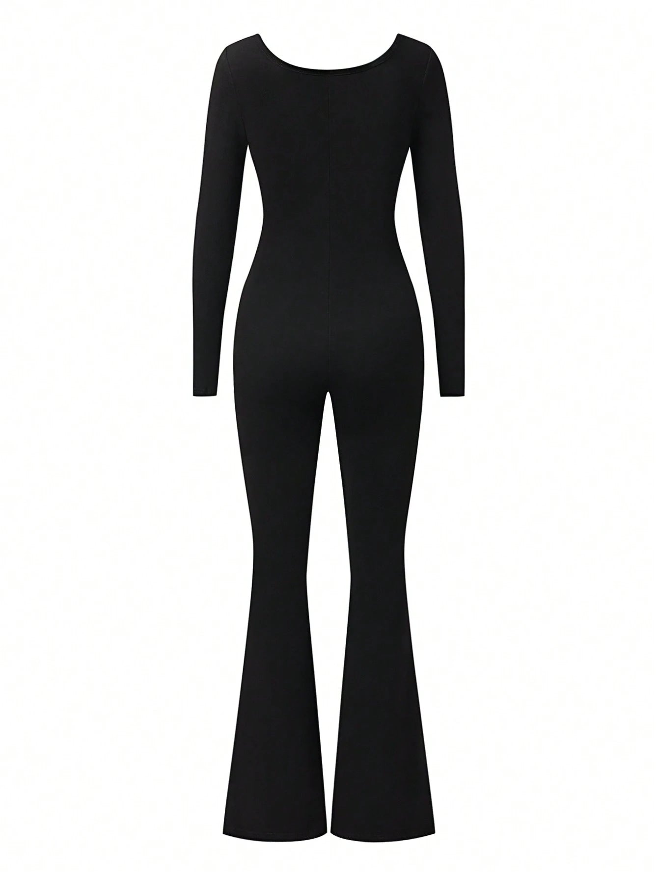 Aityi Women'S Jumpsuit, Casual Fashionable Sexy Generous U-Neck Slim-Fit Outdoor Sports Versatile, Suitable for Graduation, Christmas, New Year, Thanksgiving, Autumn/Winter Elastic Knit Long Sleeve Flared Leg Jumpsuit, Well Fit