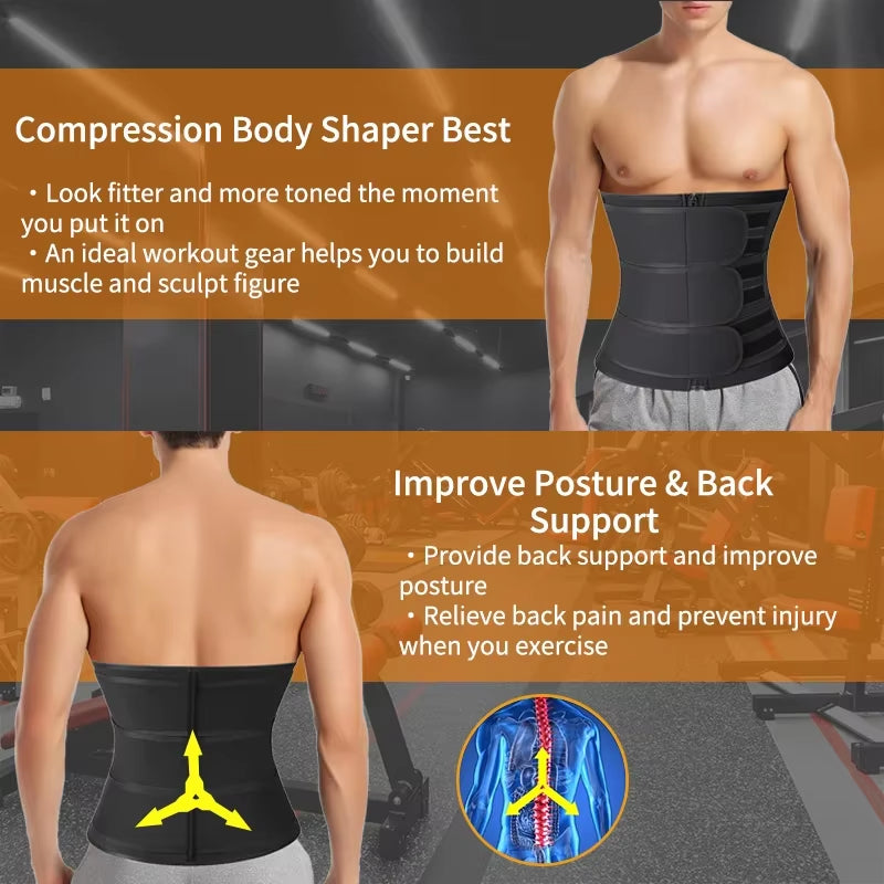 Men Waist Trainer Trimmer Belt for Weight Loss Neoprene Body Shaper Sauna Workout Sweat Belly Belt with Double Straps Shapewear